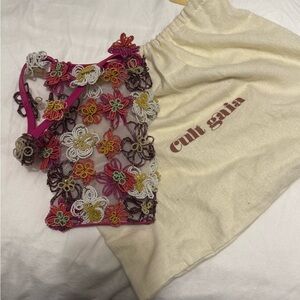 Cult Gaia Floral Beaded Top Handle Purse - Multicolor Fabi Bag